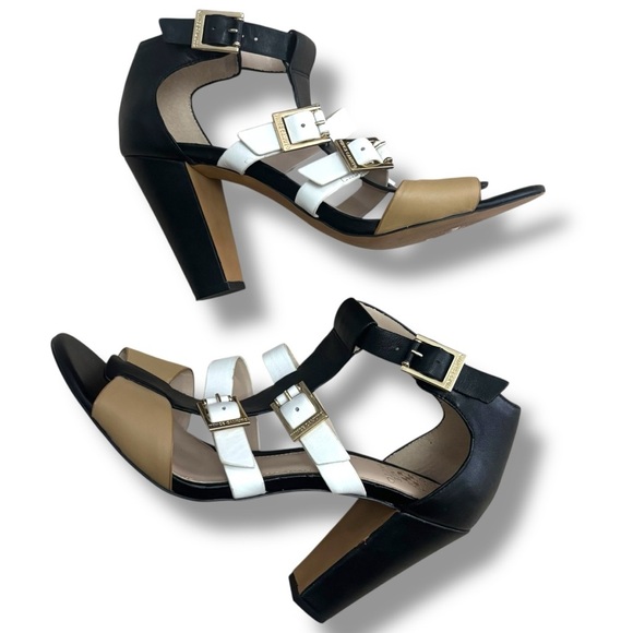 Vince Camuto Gladiator Black Beige White Adriana Heel Sandal - Size 9 - Picture 2 of 12